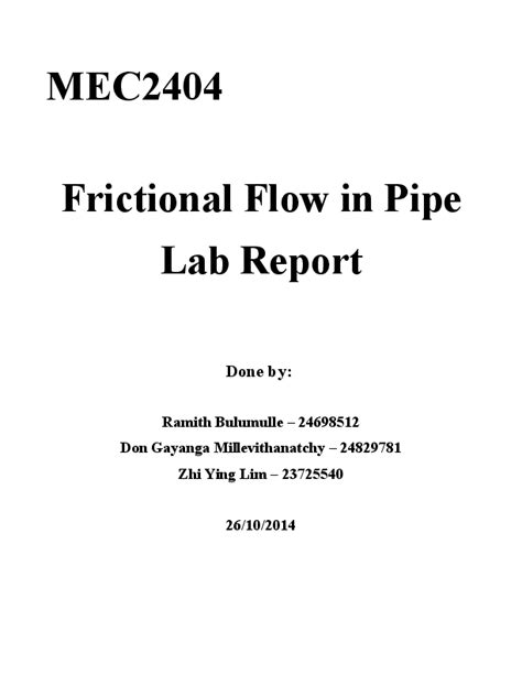 frictional flow in pipe lab report